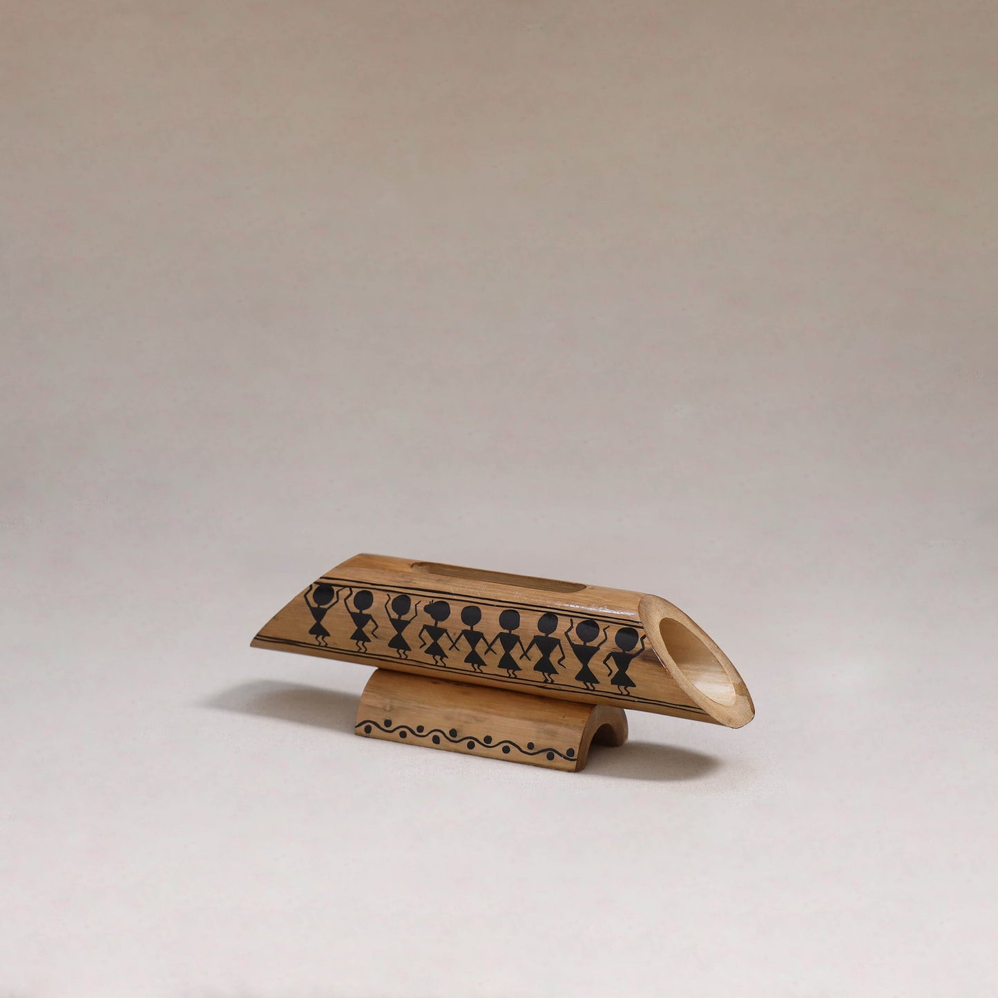 Warli handpainted hand carved natural bamboo wood phone