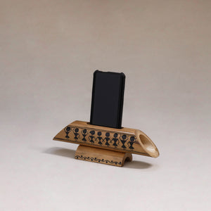 Warli handpainted hand carved natural bamboo wood phone