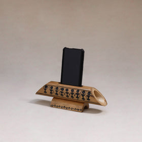 Warli handpainted hand carved natural bamboo wood phone