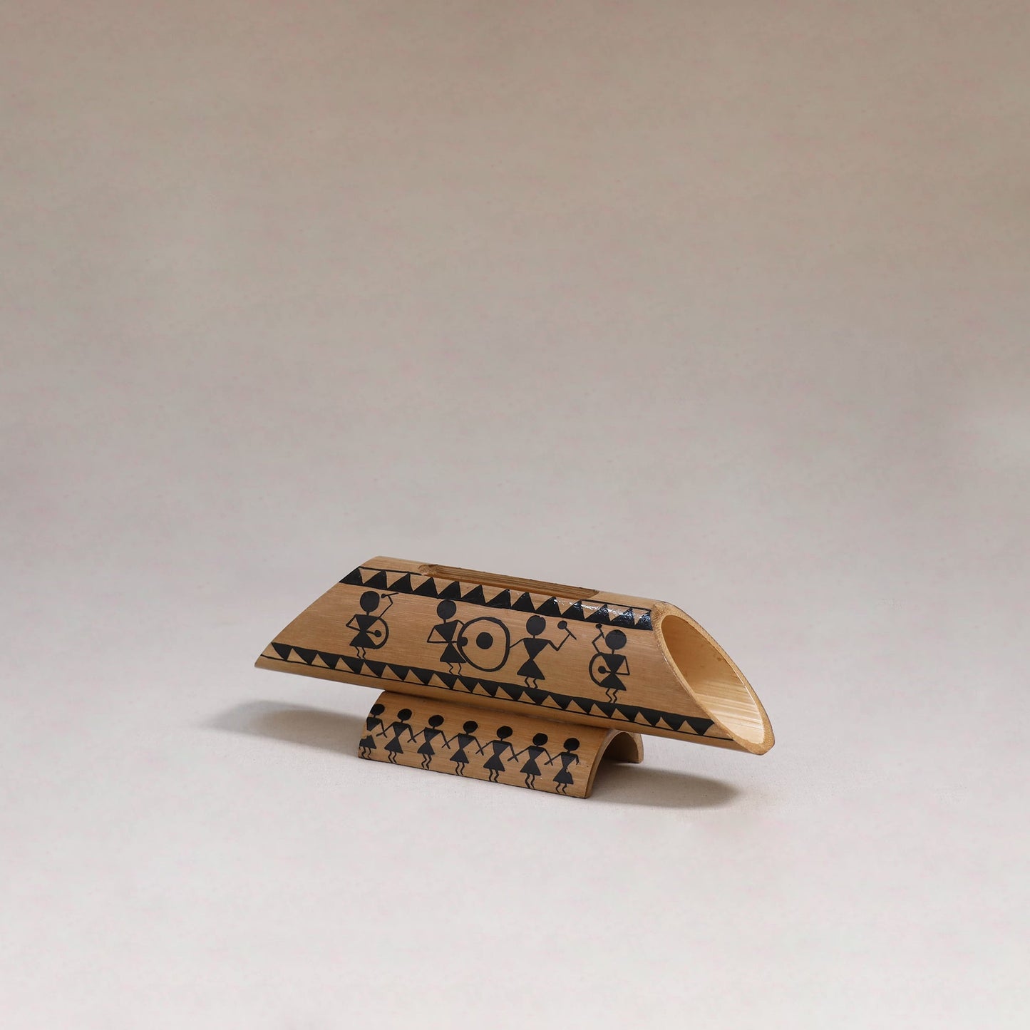 Warli handpainted hand carved natural bamboo wood phone