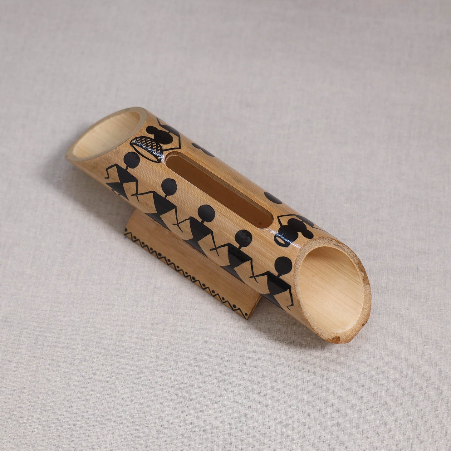 Warli handpainted hand carved natural bamboo wood phone