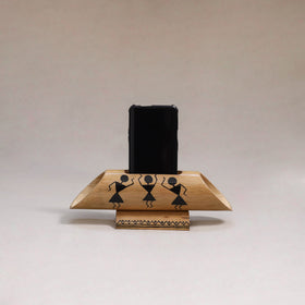 Warli handpainted hand carved natural bamboo wood phone