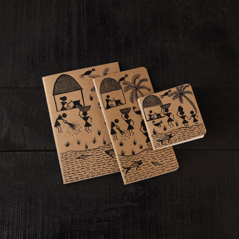 Warli handpainted handmade paper diaries (set of 3) 24