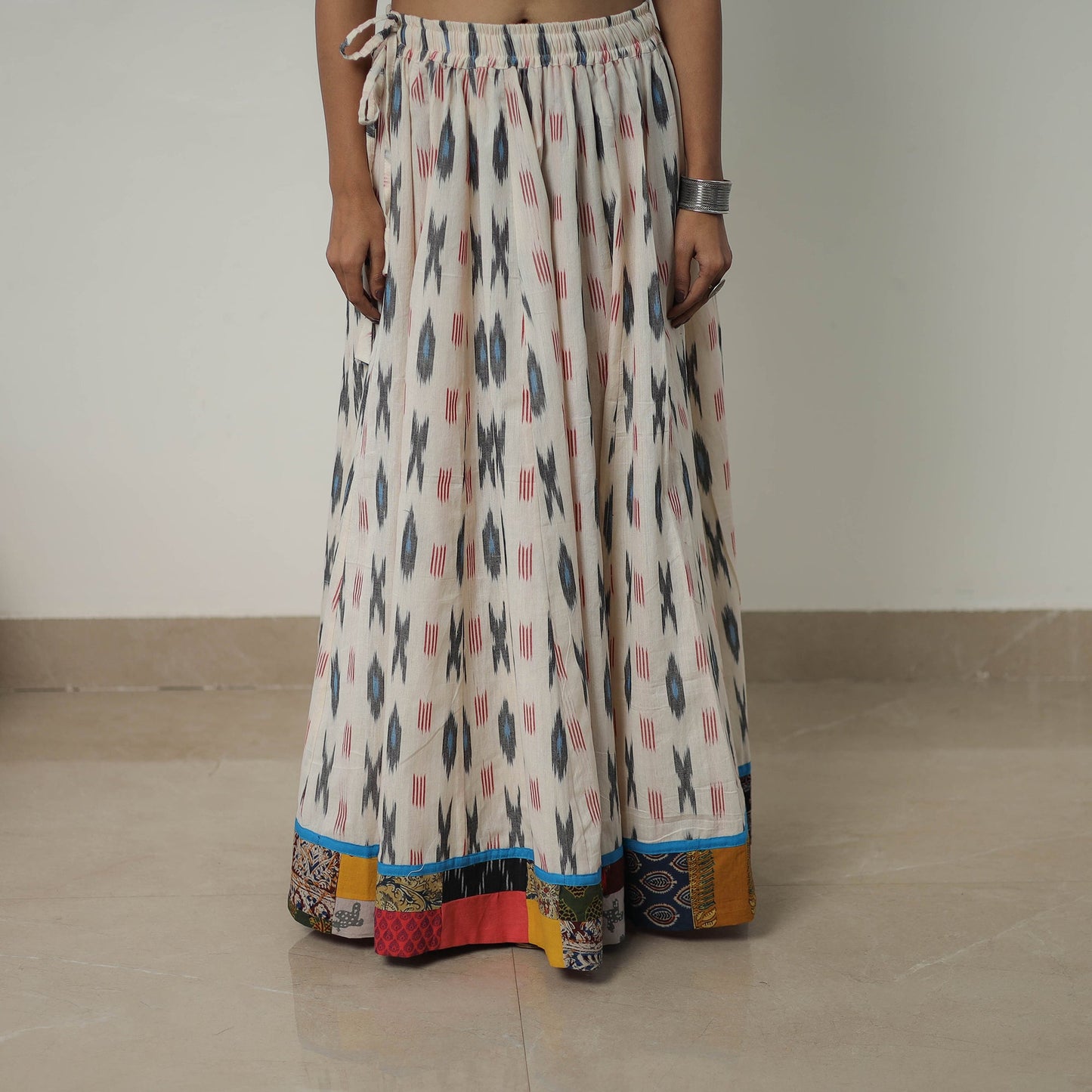 White - 24 Kali Cotton Pochampally Ikat Skirt 15