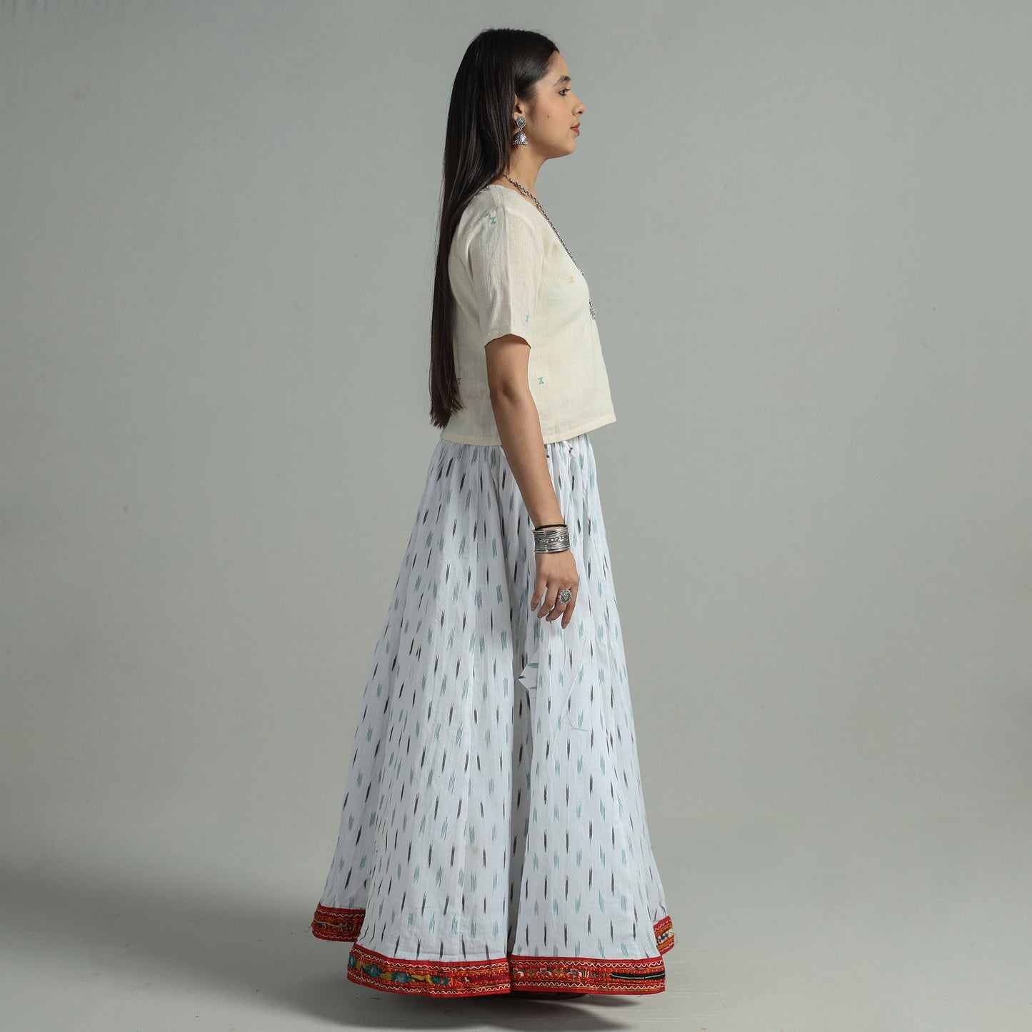 White - 24 kali cotton pochampally ikat skirt 26