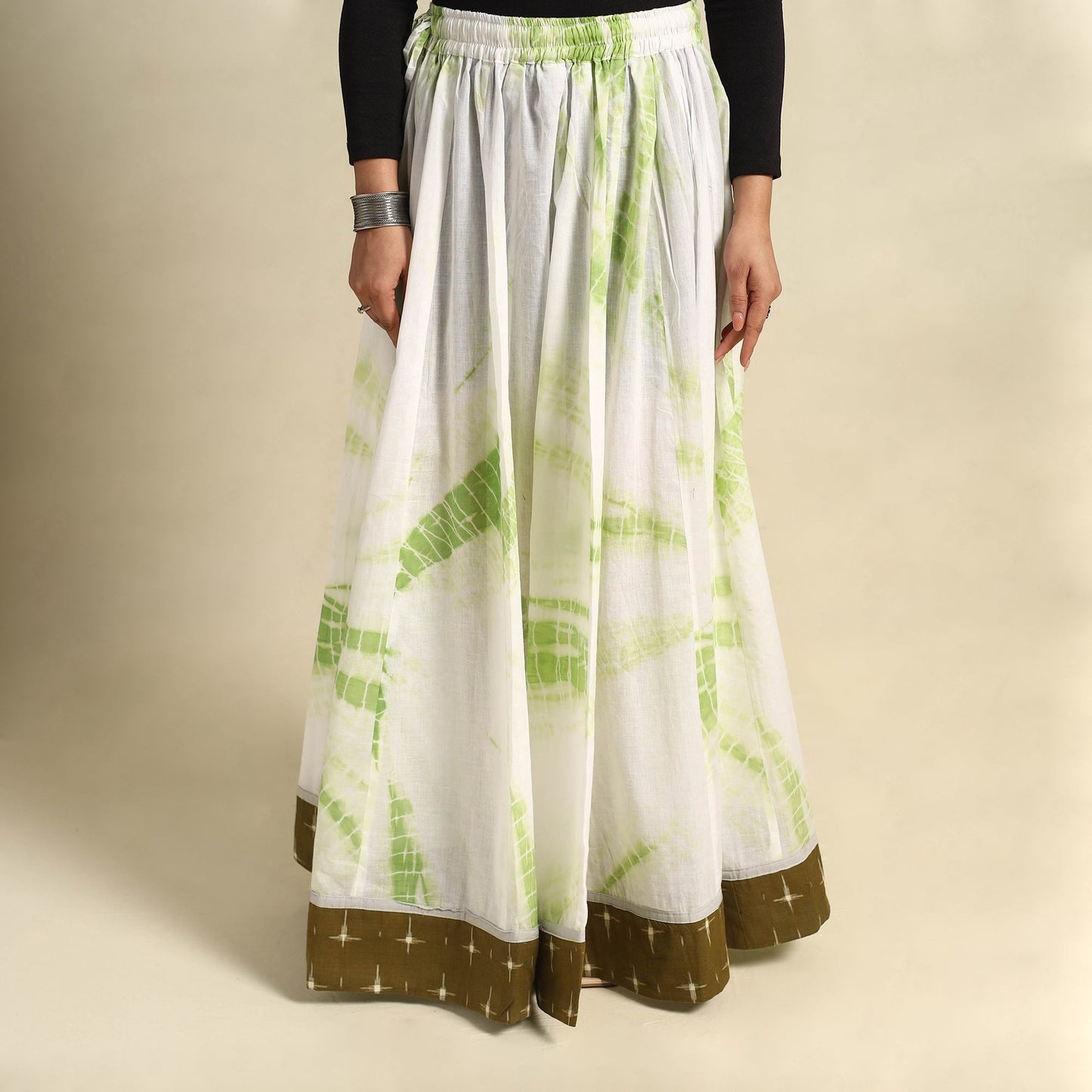 Buy 24 Kali White Patchwork Cotton Long Shibori Tie-Dye Skirt