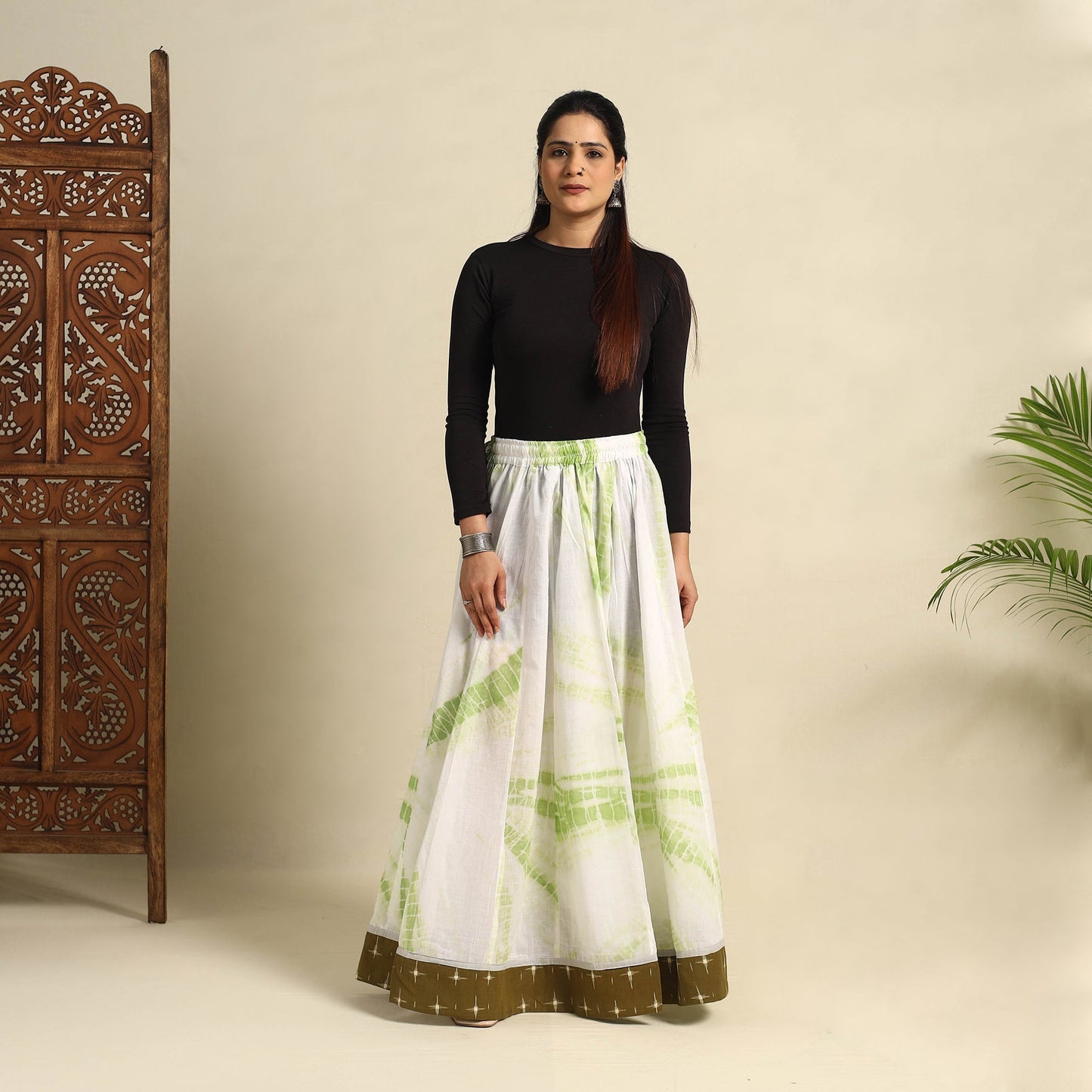 Buy 24 Kali White Patchwork Cotton Long Shibori Tie-Dye Skirt