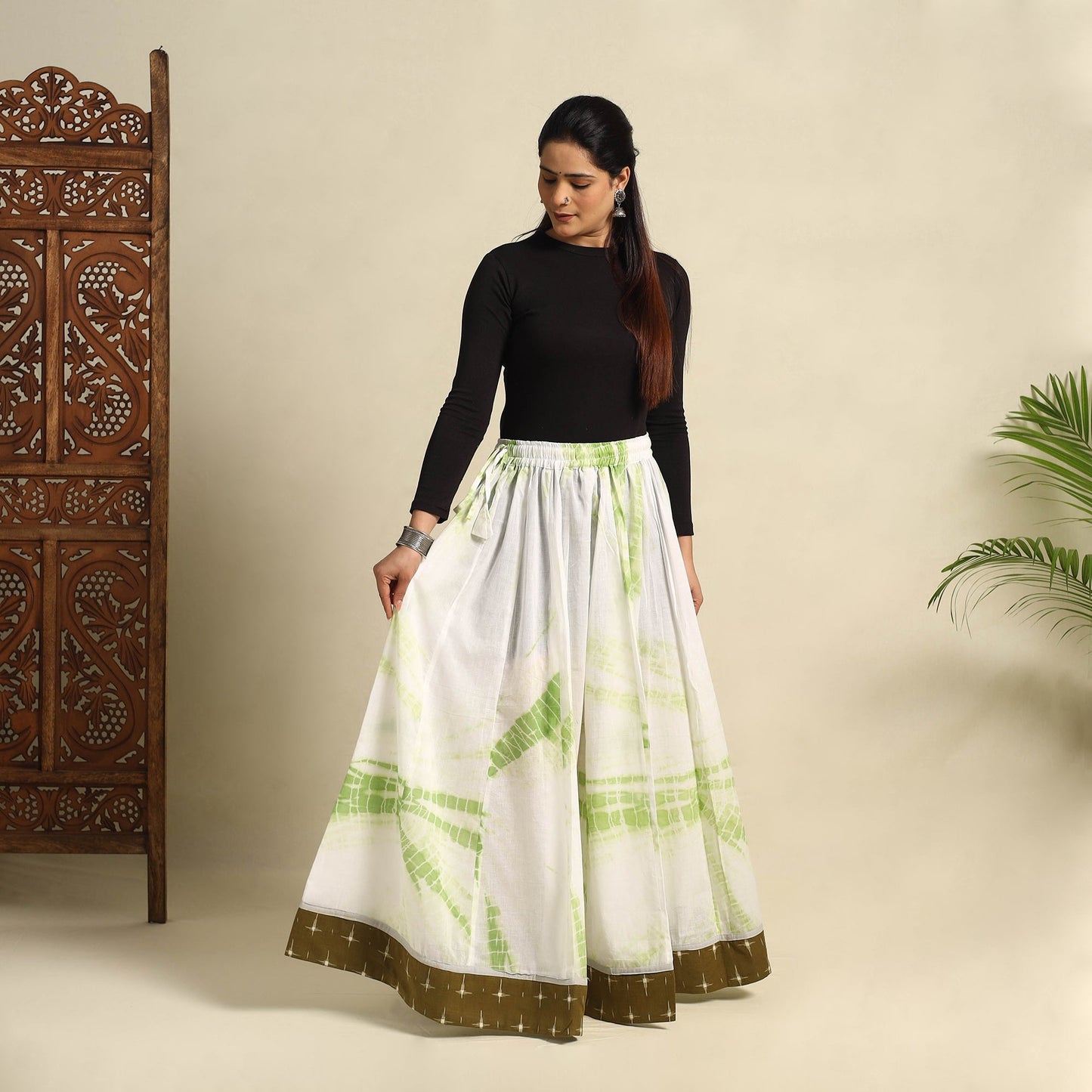 Buy 24 Kali White Patchwork Cotton Long Shibori Tie-Dye Skirt