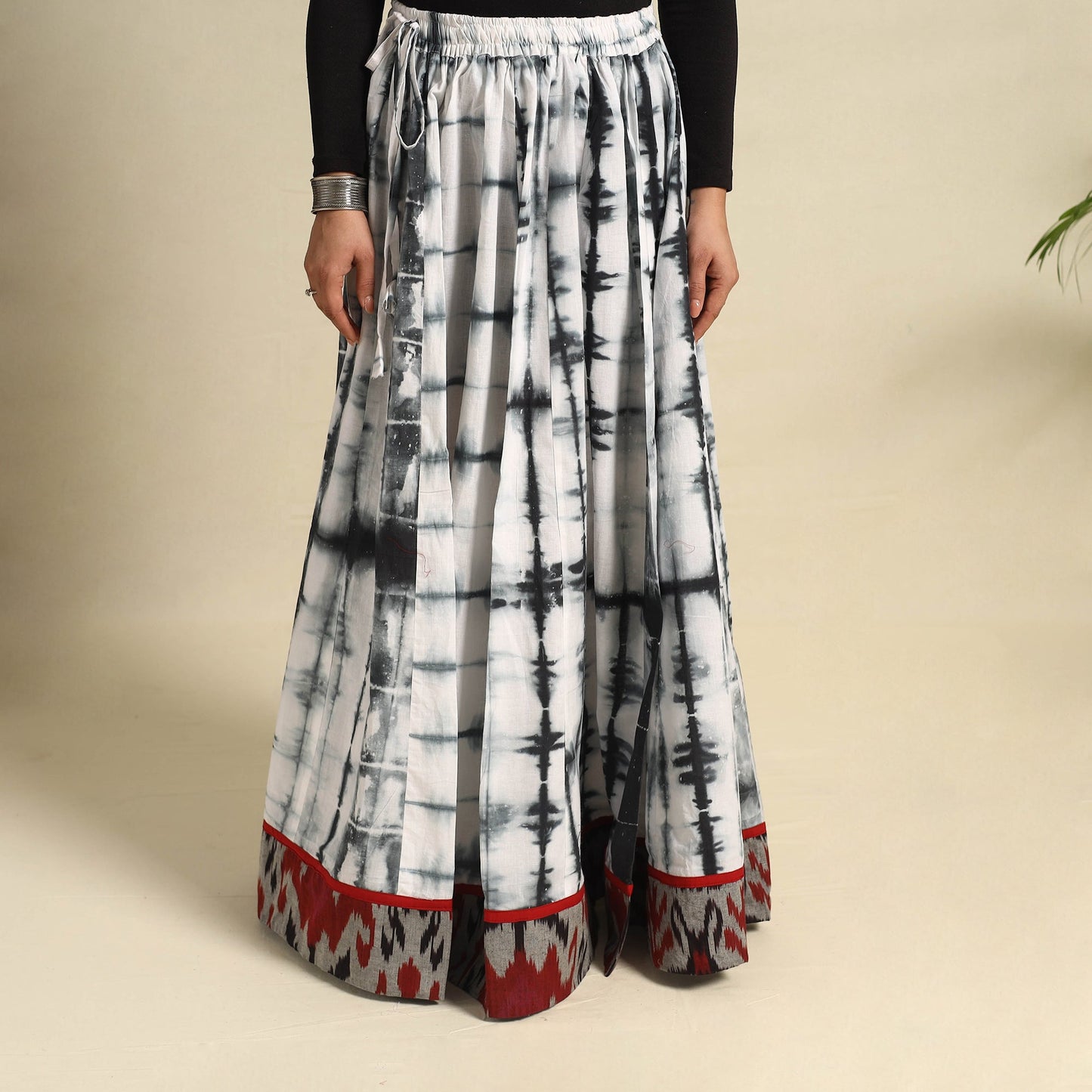 Buy 24 Kali White Patchwork Cotton Long Shibori Tie-Dye Skirt