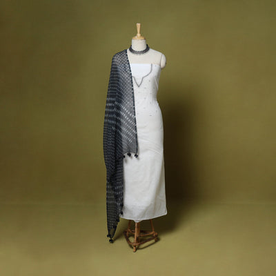 White - 2pc cotton unstitched hand embroidery kota doria