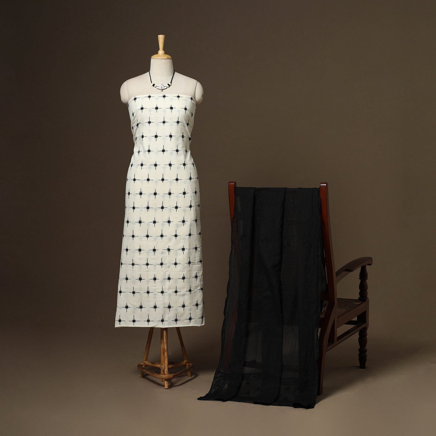 2pc cotton unstitched pochampally double ikat dress