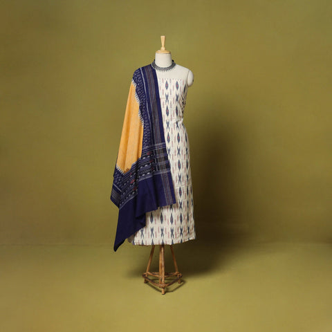 White - 2pc cotton unstitched pochampally ikat dress