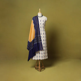 White - 2pc cotton unstitched pochampally ikat dress