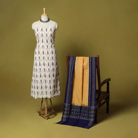 White - 2pc cotton unstitched pochampally ikat dress