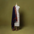 White - 2pc cotton unstitched pochampally ikat dress