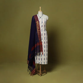 White - 2pc cotton unstitched pochampally ikat dress