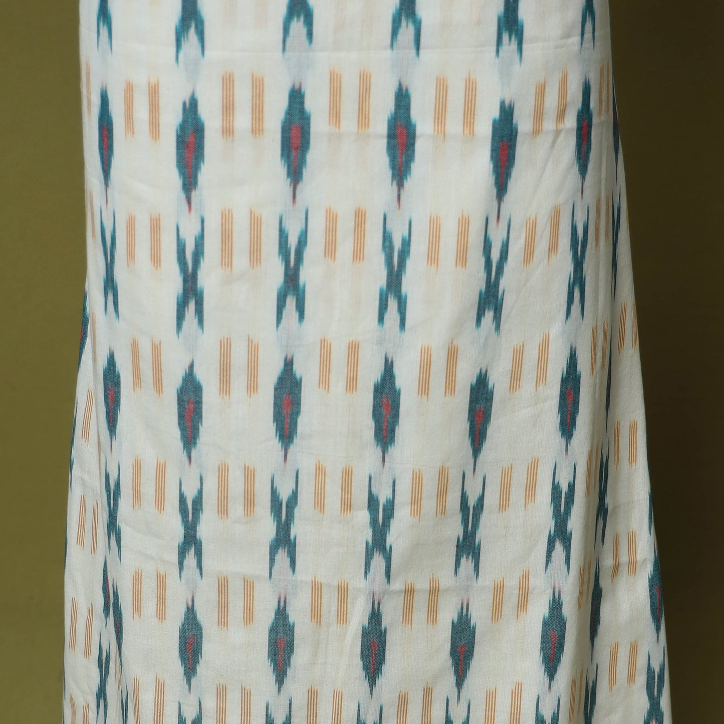 White - 2pc cotton unstitched pochampally ikat dress