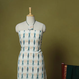 White - 2pc cotton unstitched pochampally ikat dress