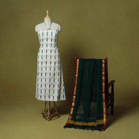 White - 2pc cotton unstitched pochampally ikat dress