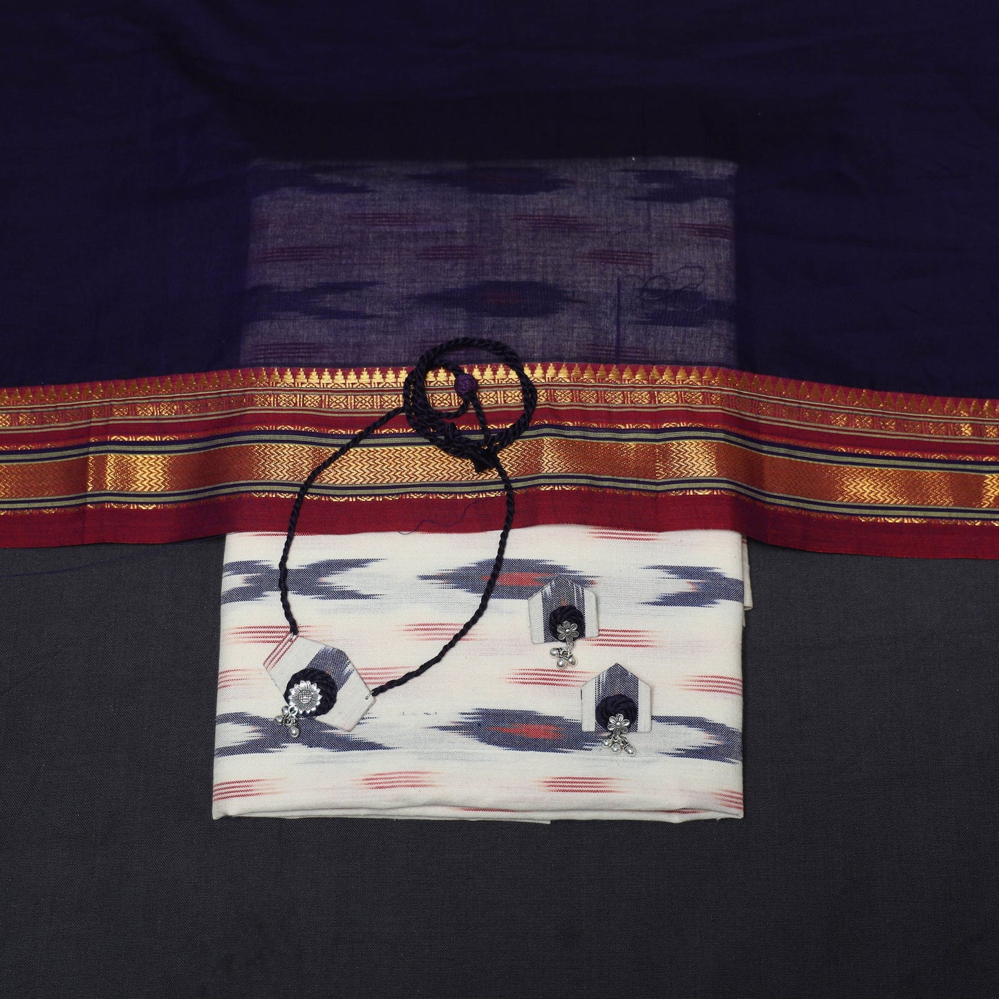 White - 2pc cotton unstitched pochampally ikat dress