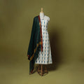 White - 2pc cotton unstitched pochampally ikat dress