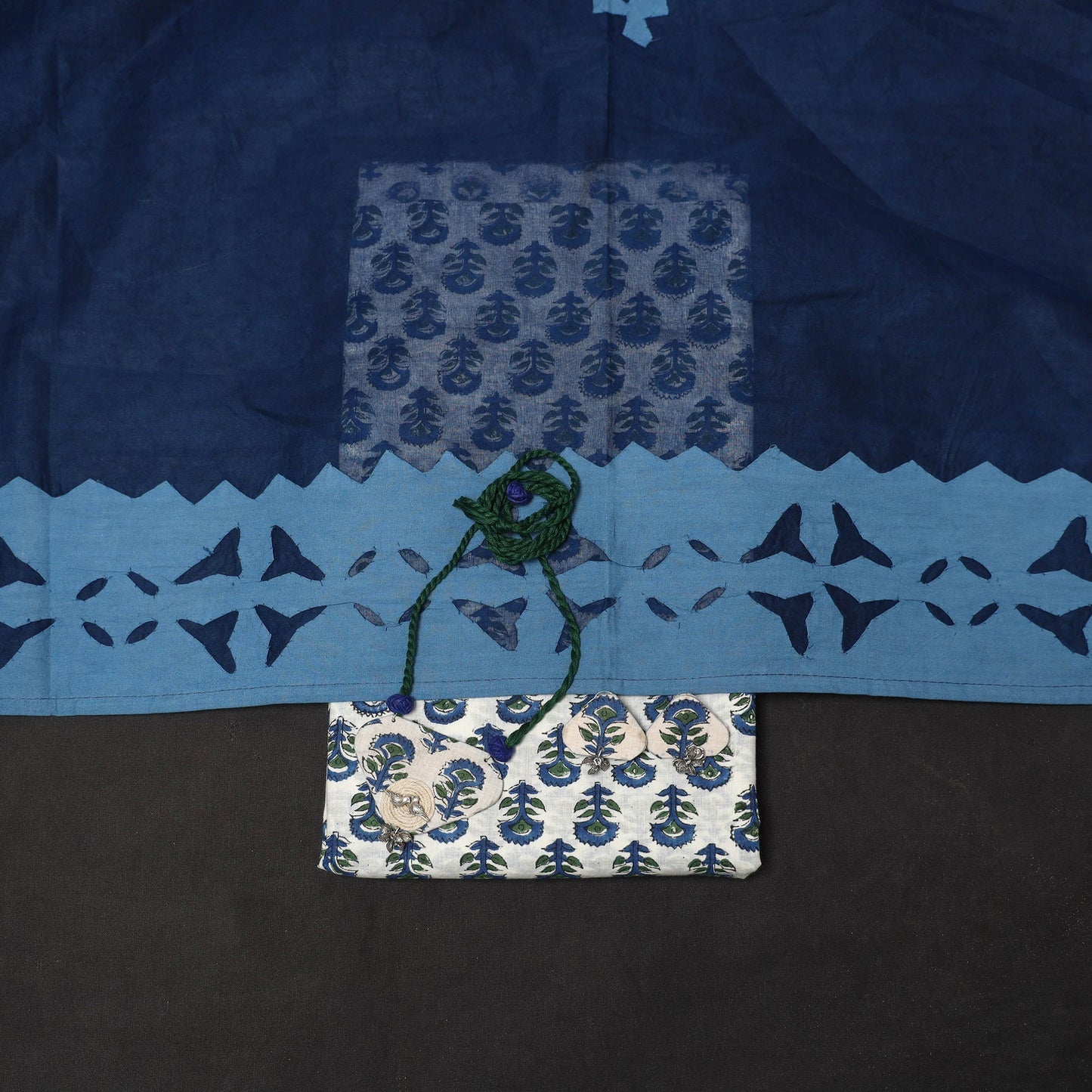 White - 2pc cotton unstitched sanganeri dress material