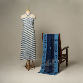 White - 2pc cotton unstitched sanganeri dress material