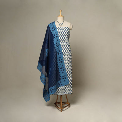 White - 2pc cotton unstitched sanganeri dress material