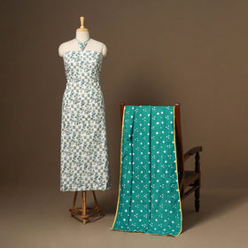 White - 2pc cotton unstitched sanganeri dress material