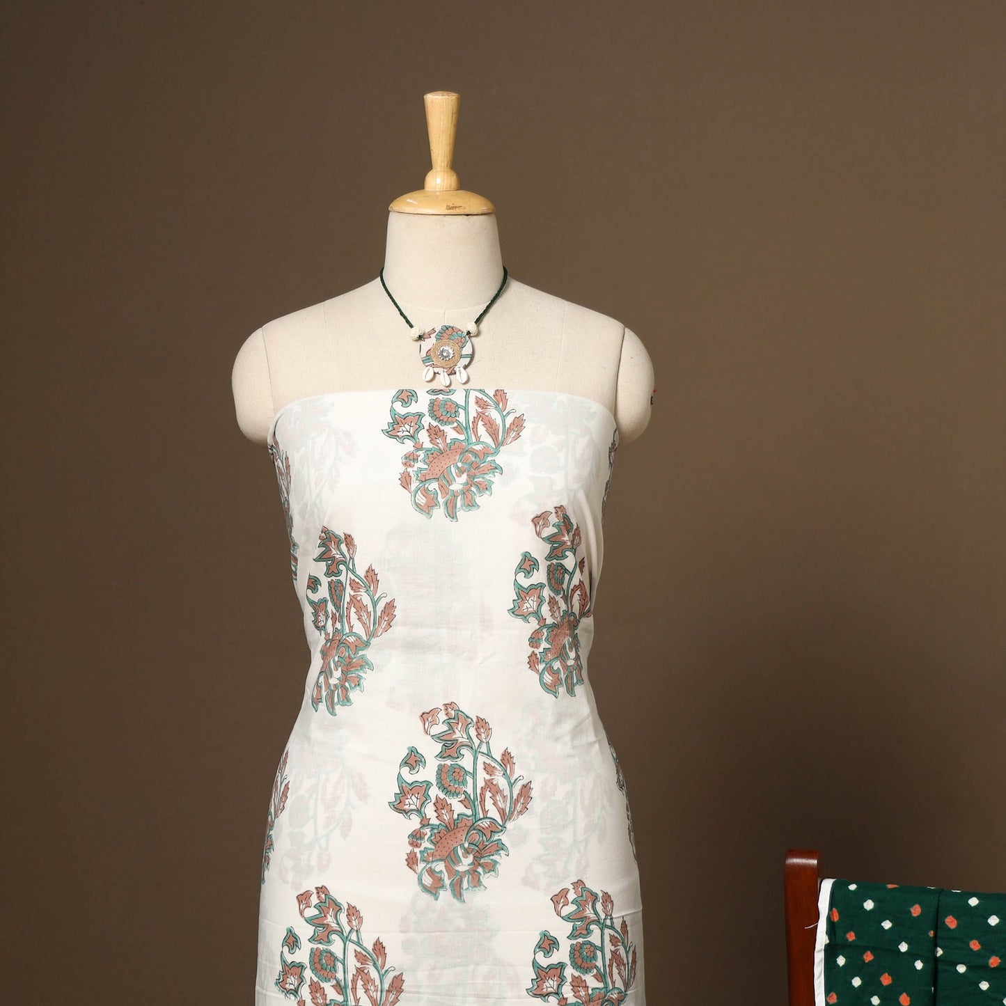 White - 2pc cotton unstitched sanganeri dress material