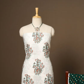 White - 2pc cotton unstitched sanganeri dress material