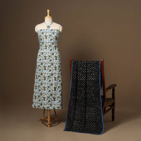 White - 2pc cotton unstitched sanganeri dress material