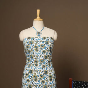 White - 2pc cotton unstitched sanganeri dress material