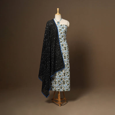 White - 2pc cotton unstitched sanganeri dress material