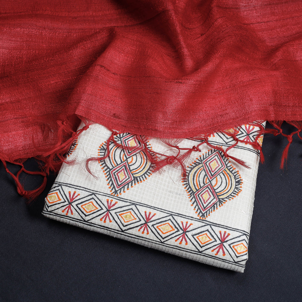  2pc Godna Handpainted Tussar Silk Suit Material Set 