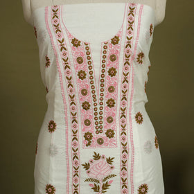 Buy 2pc White Hand Embroidery Chanderi Silk Chikankari Dress Material