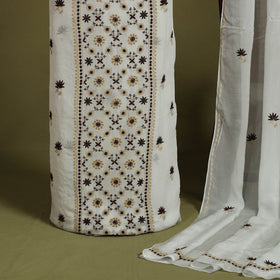 2pc White Hand Embroidery Chanderi Silk Chikankari Dress Material
