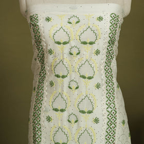 2pc White Hand Embroidery Chanderi Silk Chikankari Dress Material
