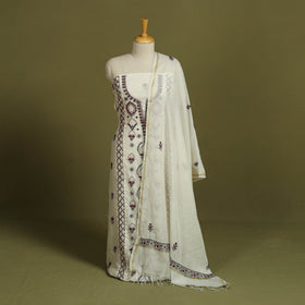 2pc White Hand Embroidery Chanderi Silk Chikankari Dress Material