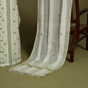 2pc White Hand Embroidery Chanderi Silk Chikankari Dress Material