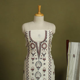 2pc White Hand Embroidery Chanderi Silk Chikankari Dress Material