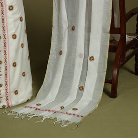 Buy 2pc White Hand Embroidery Chanderi Silk Chikankari Dress Material