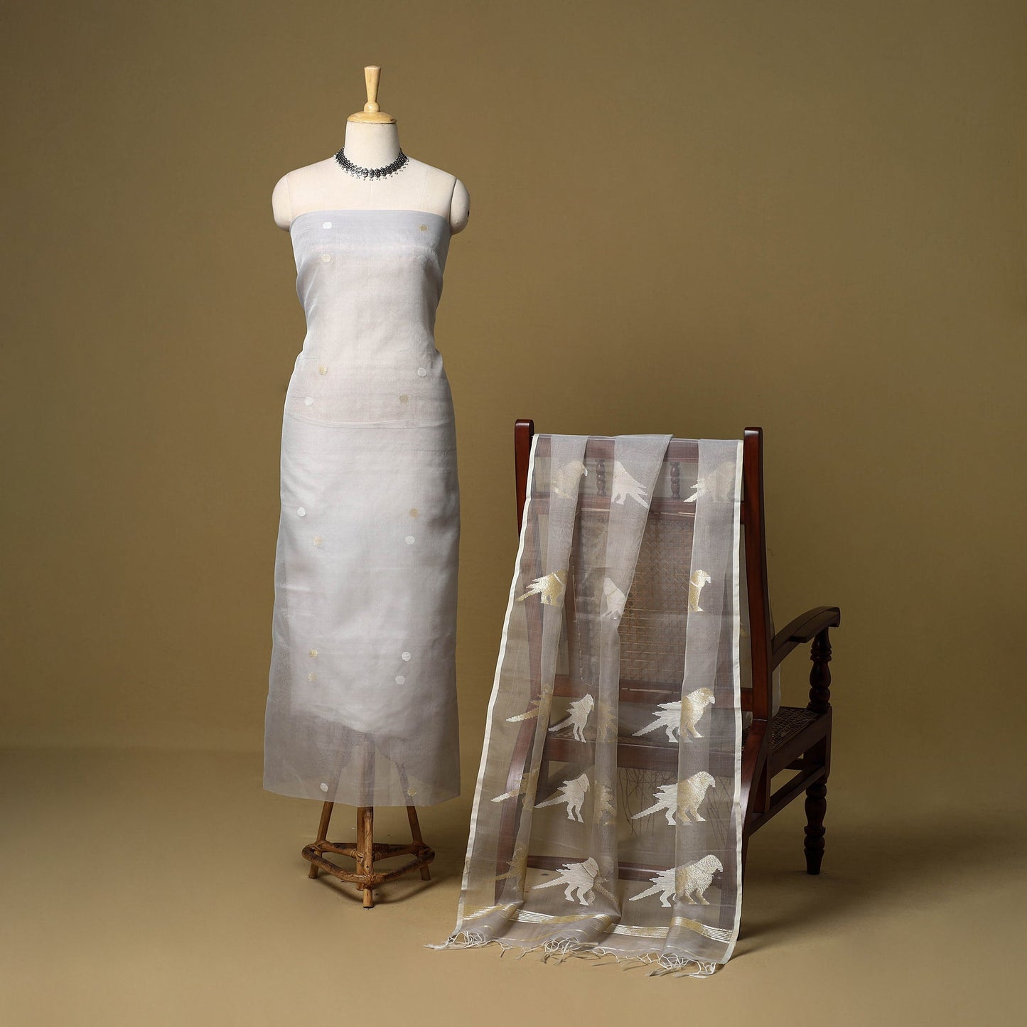 2pc handloom mulberry silk unstitched phulia jamdani dress