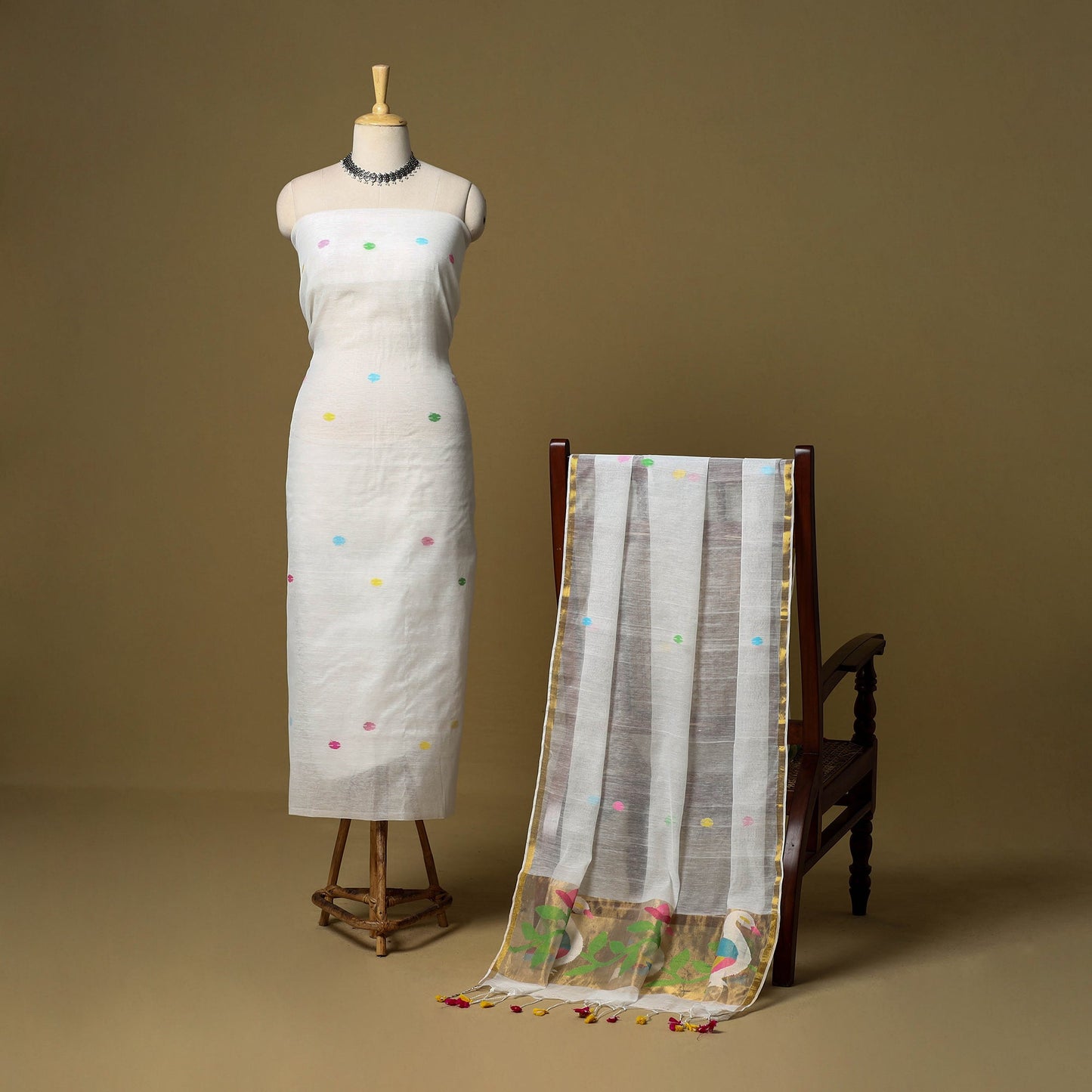 2pc handloom silk cotton unstitched phulia jamdani dress