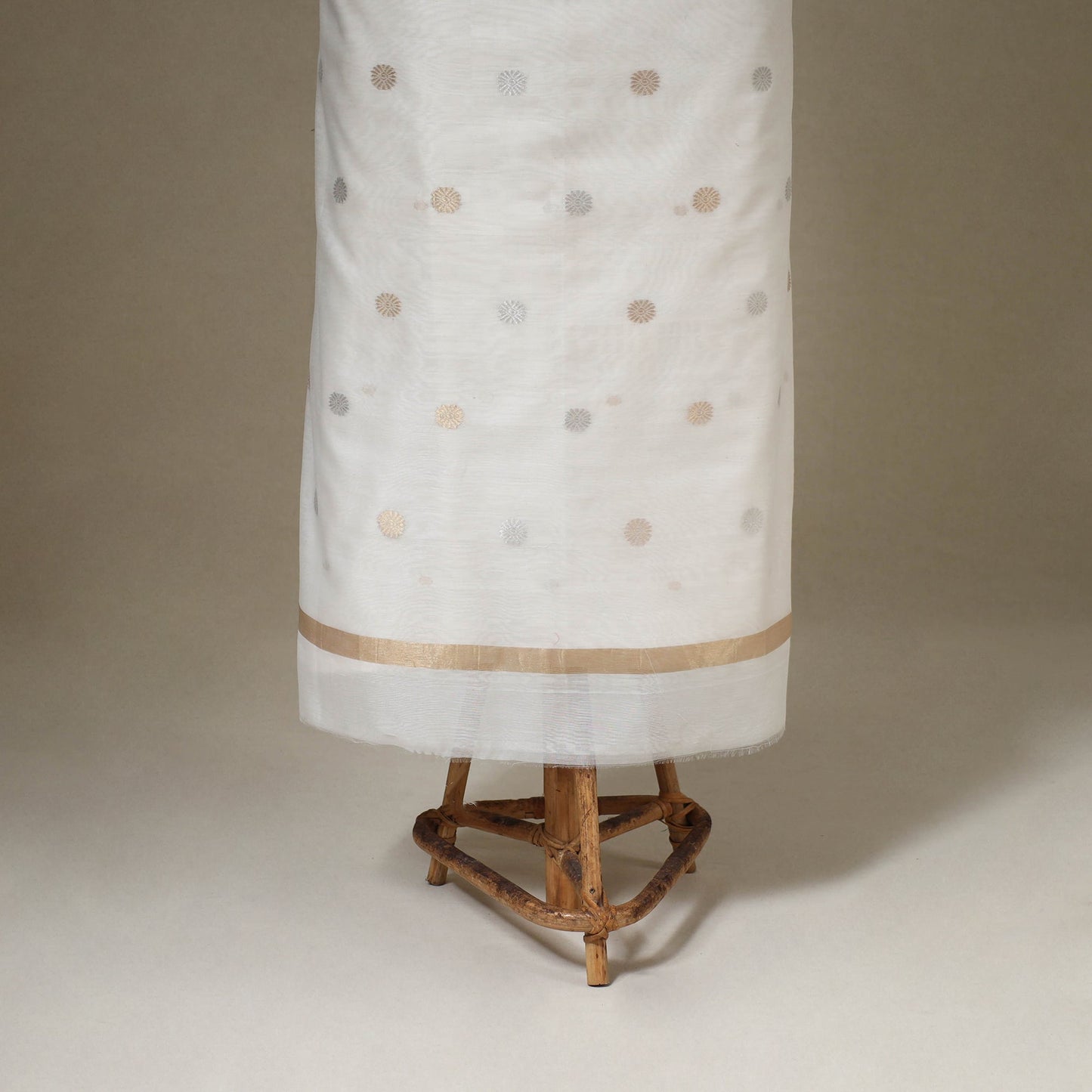 White - 2pc handloom zari buta chanderi silk unstitched