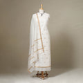 White - 2pc handloom zari buta chanderi silk unstitched