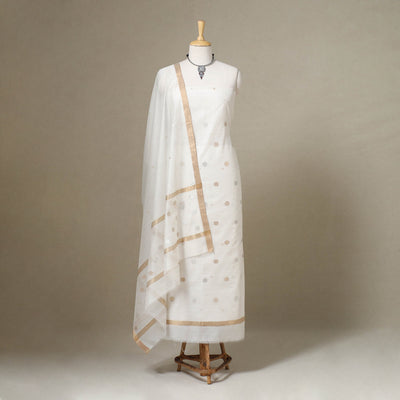 White - 2pc handloom zari buta chanderi silk unstitched