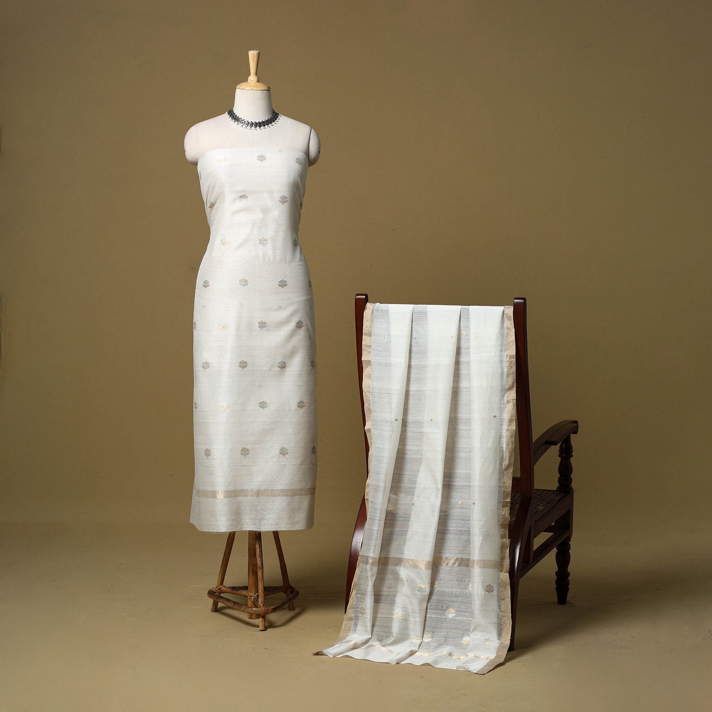 2pc handloom zari buta unstitched chanderi silk dress