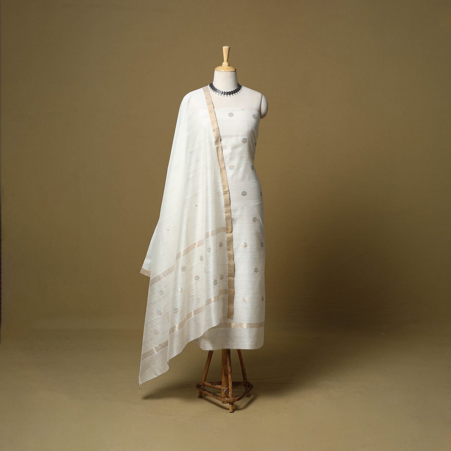 2pc handloom zari buta unstitched chanderi silk dress