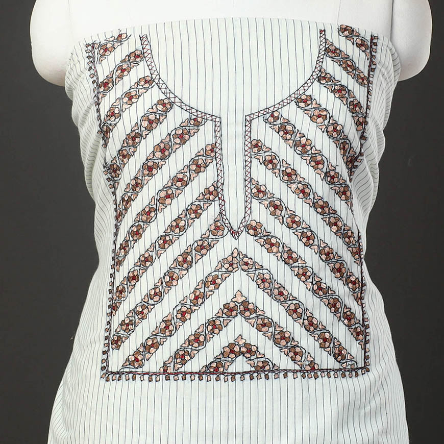 White - 2pc kashida hand embroidery cotton unstitched dress